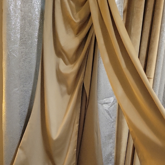 Signature Gold Ruched One Shoulder Gown - Picture 3 of 5